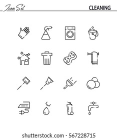 Cleaning flat icon set. Collection of high quality outline symbols for web design, mobile app. Cleaning vector thin line icons or logo.