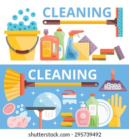 Cleaning flat illustration concepts set. Flat design concepts for web banners, web sites, printed materials, infographics. Creative vector illustration