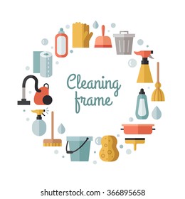 Cleaning flat multicolored vector circle frame. Modern minimalistic design. 
