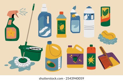 Cleaning the floor. A mop and cleaning products. Tools and supplies for cleaning.