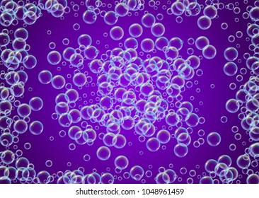 Cleaning foam on gradient background. Realistic water bubbles 3d. Cool rainbow colored liquid foam with shampoo bubbles. Horizontal cosmetic flyer and invite. Cleaning soap foam for bath and shower.
