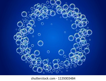 Cleaning foam on gradient background. Realistic water bubbles 3d. Cool rainbow colored liquid foam with shampoo bubbles. Horizontal cosmetic flyer and invite. Cleaning soap foam for bath and shower.