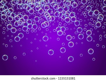 Cleaning foam on gradient background. Realistic water bubbles 3d. Cool rainbow colored liquid foam with shampoo bubbles. Horizontal cosmetic flyer and invite. Cleaning soap foam for bath and shower.