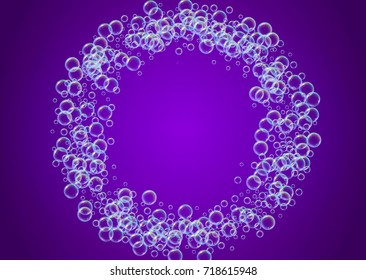 Cleaning foam on gradient background. Realistic water bubbles 3d. Cool rainbow colored liquid foam with shampoo bubbles. Horizontal cosmetic flyer and invite. Cleaning soap foam for bath and shower.