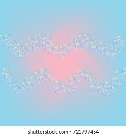 Cleaning foam on gradient background. Realistic water bubbles 3d. Cool rainbow colored liquid foam with shampoo bubbles. Cosmetic flyer and invite. Cleaning soap for bath and shower.