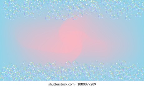 Reinschaum. Seifenblase. Detergenziensuds zum Baden. Shampoo. 3D-Vektorgrafik-Banner. Kreatives Spray und Splash. Realistischer Wasserrahmen und Rahmen. violetter flüssiger Reinigungsschaum.