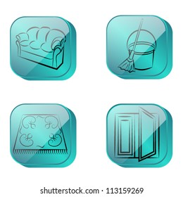 cleaning, four icons blue