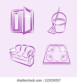 cleaning, four icons lilac