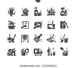 Cleaning. Furniture cleaning. Wash dishes. Cleaning worker. Carpet cleaning. Vector Solid Icons. Simple Pictogram