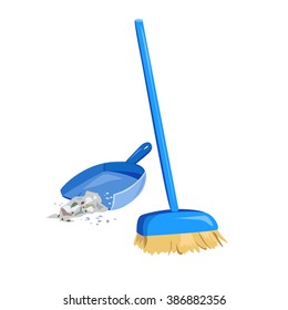 cleaning garbage, broom and dustpan. vector illustration