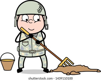 Cleaning Garbage - Cute Army Man Cartoon Soldier Vector Illustration