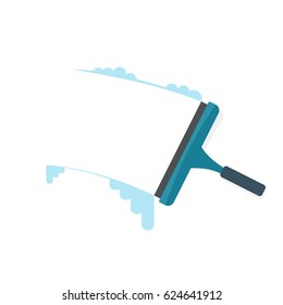 Cleaning glass with squeegee. Vector image isolated in white background