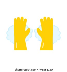 cleaning glove icon, flat design. washing gloves. yellow gloves and foam, isolated vector illustration.
