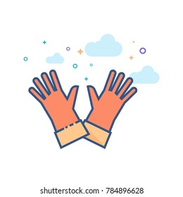 Cleaning glove icon in outlined flat color style. Vector illustration.