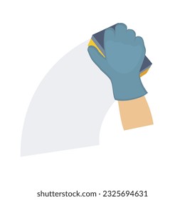 Cleaning. Gloved hand cleans with a sponge, vector illustration