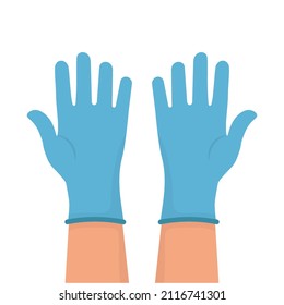 Cleaning gloves. Blue glove fitted to protect the skin from viruses, germs and bacteria. Isolated vector illustration.