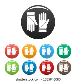 Cleaning gloves icons set 9 color vector isolated on white for any design