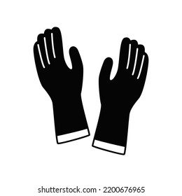 Cleaning gloves rubber icon in black flat glyph, filled style isolated on white background