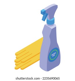 Cleaning gloves spray icon isometric vector. Household cleaner. House service