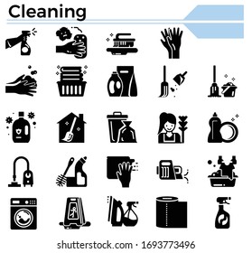Cleaning glyph design icon set for website, daily hygiene issue and coronavirus protection.