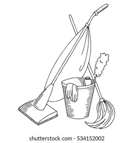 Cleaning graphic set black white isolated sketch illustration vector