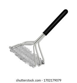 Cleaning Grill Appliance With Scrubber Vector. Brush With Chrome Metallic Bristles And Scraper For Clean Barbeque Grate. Scrubbing And Brushing Accessory Template Realistic 3d Illustration