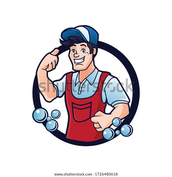 Cleaning guy mascot for\
cleaning services