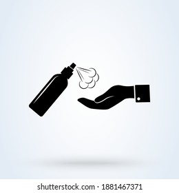 cleaning a hand with alcohol spray icon or logo. alcohol spray concept.  Sanitizer Dispenser, infection control vector app illustration.