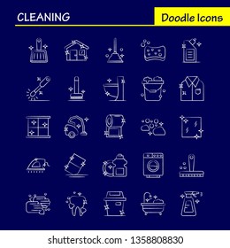 Cleaning Hand Drawn Icons Set For Infographics, Mobile UX/UI Kit And Print Design. Include: Brush, Brushing, Clean, Scrub, Plunger, Restroom, Toilet, Tool, Icon Set - Vector