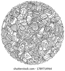 Reinigen Sie handgezeichnete Vektordoodles Illustration. Reinigen Sie das Plakatdesign. Reinigen Sie Elemente und Objekte Cartoon Hintergrund. Sketchy-lustiges Bild