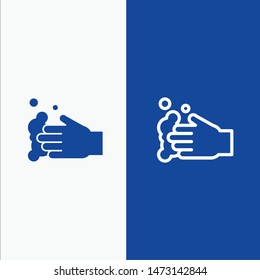 Cleaning, Hand, Soap, Wash Line and Glyph Solid icon Blue banner Line and Glyph Solid icon Blue banner