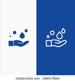 Cleaning, Hand, Soap, Wash Line and Glyph Solid icon Blue banner Line and Glyph Solid icon Blue banner. Vector Icon Template background