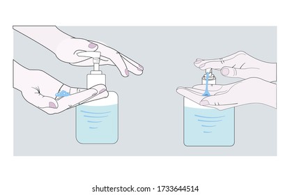 Limpieza de las manos con gel de alcohol en el frasco de la bomba. Para matar bacterias.