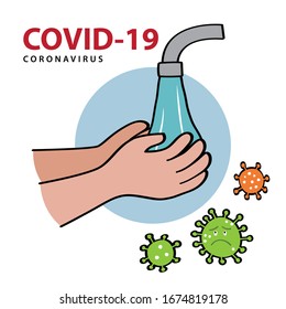 Cleaning hands and clear germ, bacteria. Illustrations concept coronavirus COVID-19.