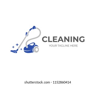 Cleaning, hands holding a vacuum cleaner with brilliance of purity, logo design. Steam mop and cleaning service, vector design and illustration