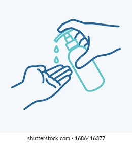 Cleaning hands with sanitizer, vector icon