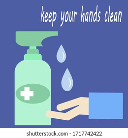 Cleaning hands with soap. Logo, vector iconfor Covid concept. Wash and sanitize your hands. Blue background. Medical illustration.