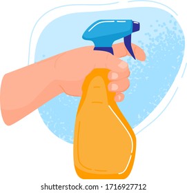 Cleaning hands stop covid, virus washing domestic tools. Disinfection equipment, sanitation isolated on white human hands cleaner service, housework set. Hygiene cleanup chores vector illustration.