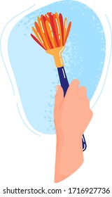 Cleaning hands stop covid, virus washing domestic tools. Disinfection equipment, sanitation isolated on white human hands cleaner service, housework set. Hygiene cleanup chores vector illustration.