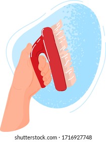 Limpiar las manos deja de covid, lavar virus herramientas domésticas. Equipo de desinfección, saneamiento aislado en manos blancas, servicio de limpieza de manos humanas, equipo de trabajo doméstico. Ilustración vectorial de las tareas de limpieza de la higiene.