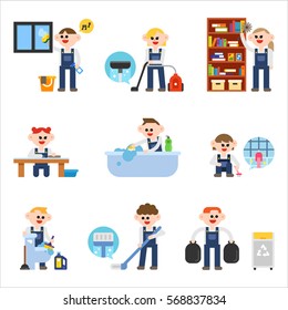 cleaning home character act behavior vector illustration flat design