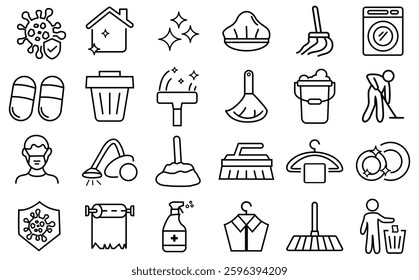 Cleaning home icons set editable stroke  