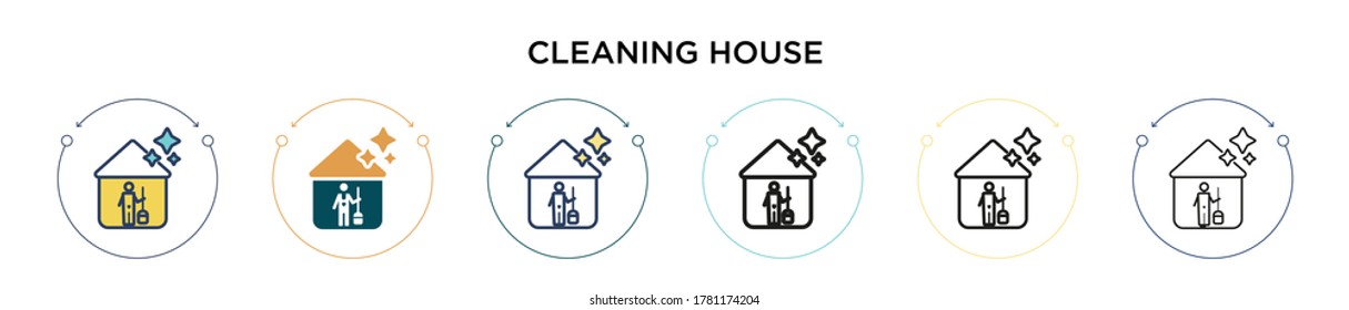 Cleaning house icon in filled, thin line, outline and stroke style. Vector illustration of two colored and black cleaning house vector icons designs can be used for mobile, ui, web