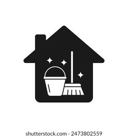 Cleaning house icon flat style isolated on white background. Vector illustration