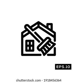 Cleaning House Line Icon Vector. House Keeping Symbol Vector