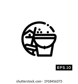 Cleaning House Line Icon Vector. House Keeping Symbol Vector