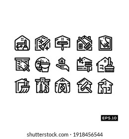 Cleaning House Line Icon Vector. House Keeping Symbol Vector set