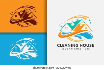 Diseño del logotipo de la Casa de Limpieza con un concepto de combinación de casa y salpicón de agua divertidos y coloridos.