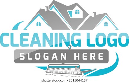 Logo de la casa de limpieza con una casa brillante con herramientas de limpieza, que simboliza la limpieza y la eficiencia. Ideal para servicios de limpieza, mantenimiento del hogar