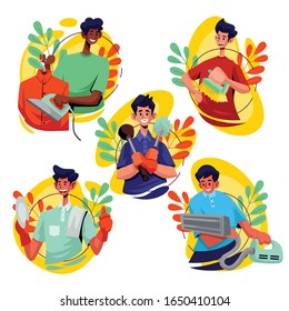 Cleaning House Time, Male Character Vector Illustration